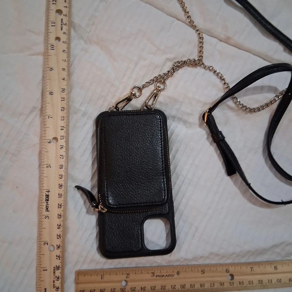 Black Leather Phone Case with Strap